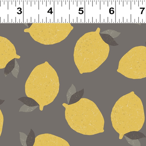 Lemon Fabric, Lemonade Just Lemons, Lemonade Just Lemons, Gray background Fabric, by Clothworks, Y3212-55