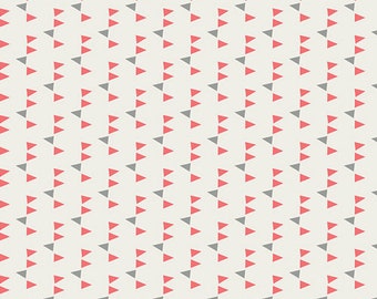 Coral and Gray Triangle Fabric: Geometric Cotton, Art Gallery Fabrics