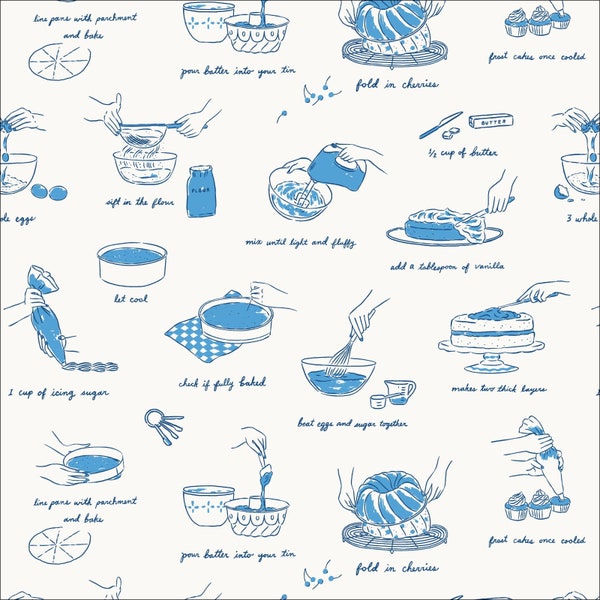 Organic Baking Theme Fabric, Cake baking prints, Butter Cream for Cloud9, by Emily Taylor 227456