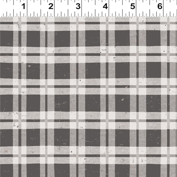 Plaid Fabric, Lemonade Just Lemons, Lemonade Gray Plaid Fabric, by Clothworks, Y3213-16