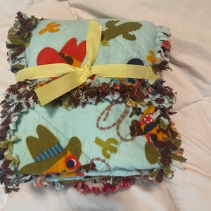 Cactus cowboy Blanket, Rag Quilt, Cactus cowboy and dogs