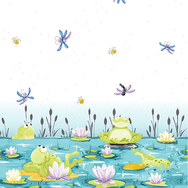 Frog Fabric, Paul's Pond Susy Bee, Clothworks, Paul's Pond Double Border SB20407