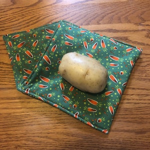 Potato zapper, microwave, vegetable theme fabric, reusable bag, sweet potato, and vegetables, go green