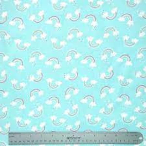 Unicorn Fabric, Rainbow Fabric, Unicorn Magic, Aqua Fabric, Heart Fabric, Pearlescent Fabric, Magical Rainbow, by Benartex, 9797P-04