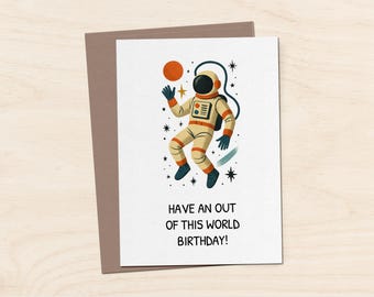 Retro Astronaut Birthday Card – Outer Space Kids Theme