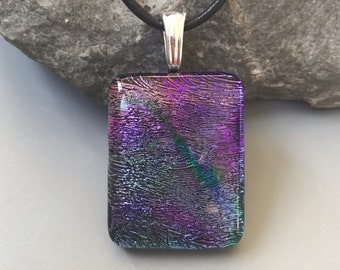 Dichroic Fused Glass Pendant, Fused Glass Jewelery, Glass Pendant, w/necklace