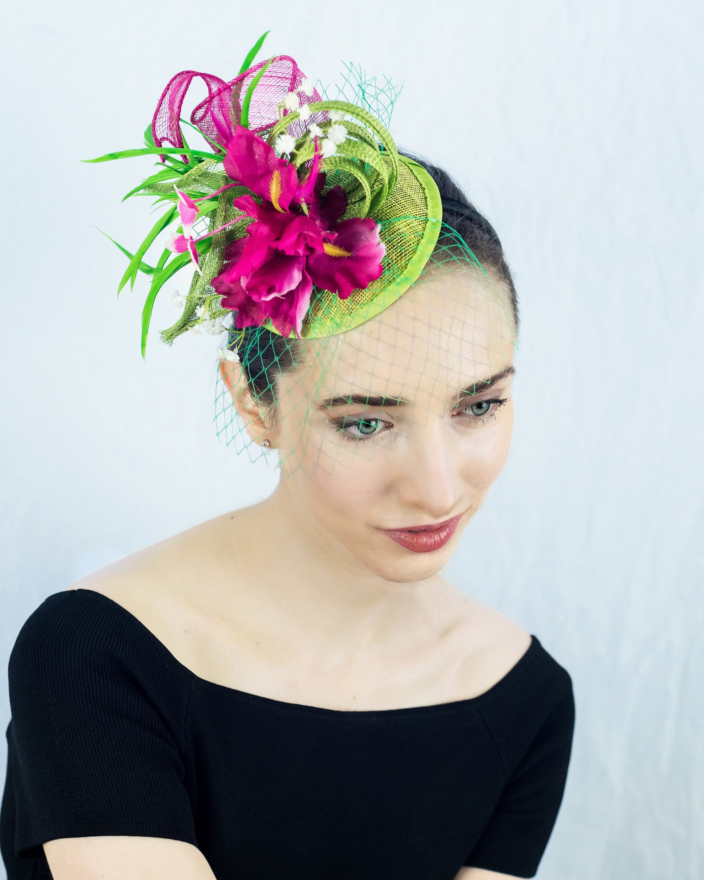 Apple green fascinator hot pink green fascinator mini hat Etsy