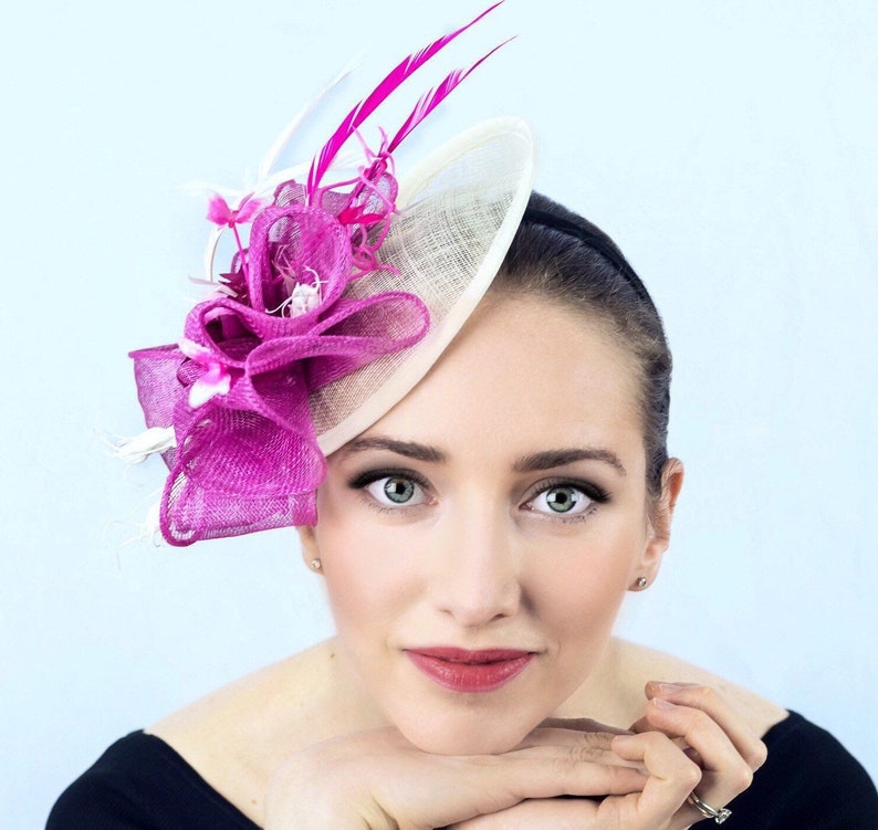 cream and pink wedding hats