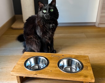 Comedero elevado de madera para mascotas - Personalizado