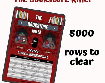 The Bookstore Killer: A Murder Mystery Logic Puzzle, Printable Detective Game Pdf, Brain Teaser, Elimination Puzzle Book, Mystery Lover Gift