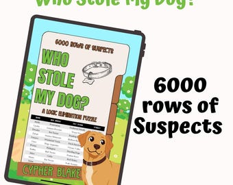 Libro di enigmi di logica a eliminazione, gioco investigativo stampabile in PDF, sfida di deduzione per risolvere un mistero di omicidio, puzzle con la lista dei sospetti, regalo a tema mistero per cani