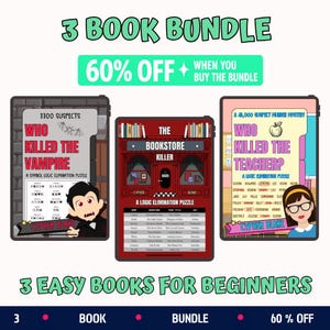Beginner Murder Mystery Bundle, Printable Logic Elimination Puzzle Pdf Set, Whodunit Deduction Game, Suspect Puzzle Book Gift, 3 Book Set