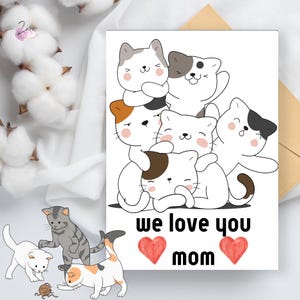 Cartão para o Dia das Mães de Gatos, Cartão para a Mãe de Gatos, Cartão de Saudações para o Dia das Mães, Para a Mãe de Gatos, Feliz Dia das Mães, Cartões de Saudações para Imprimir, Imprimíveis