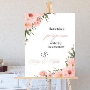 Wedding Program Sign, Fully Editable Template, Please Take A Program, Printable Sign, Instant Download, Wedding Welcome Sign, Customizable