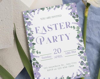 Easter Digital Template, Easter Party Invitation, Floral Easter Invite, Easter Lunch, Editable Easter Celebration Template, Printable Invite