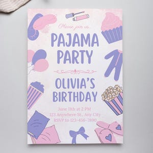 Pajama Party Birthday Invitation, Sleepover Birthday Party, Slumber Party Template, Girl Birthday, Editable Pajama Invite, Instant Download