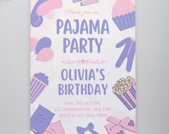 Pajama Party Birthday Invitation, Sleepover Birthday Party, Slumber Party Template, Girl Birthday, Editable Pajama Invite, Instant Download