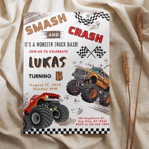 Editable Monster Truck Birthday Invite, Monster Truck Birthday Invitation Template, Monster Truck Bash, Boy Truck Party, Instant Download