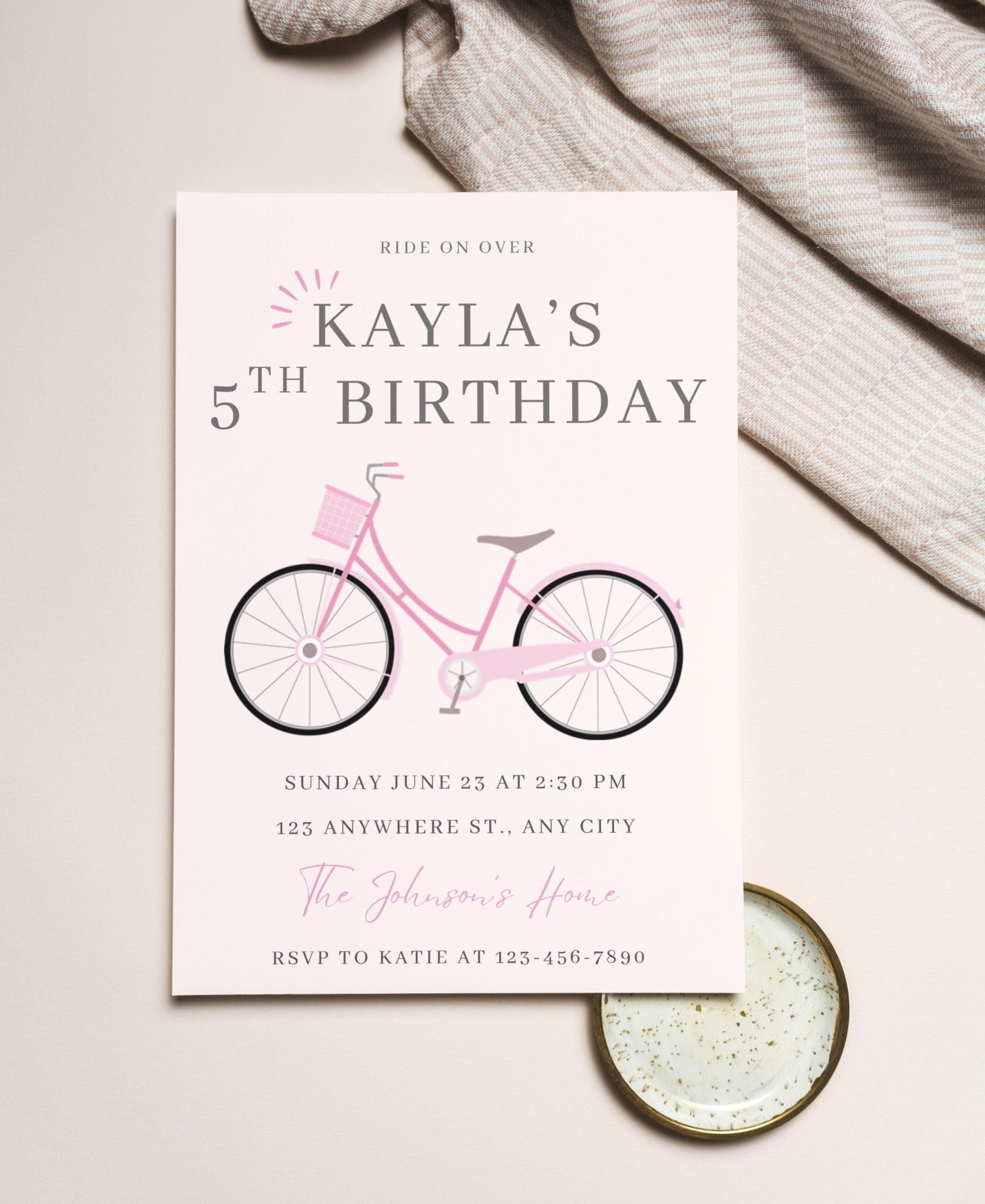 Bicycle Birthday Invitation Template, Editable Bicycle Party Invite ...