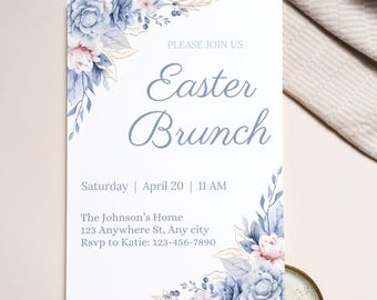 Invito modificabile per brunch di Pasqua, modello di invito per Pasqua, brunch floreale, invito per la domenica di Pasqua, invito per festeggiamenti, download immediato