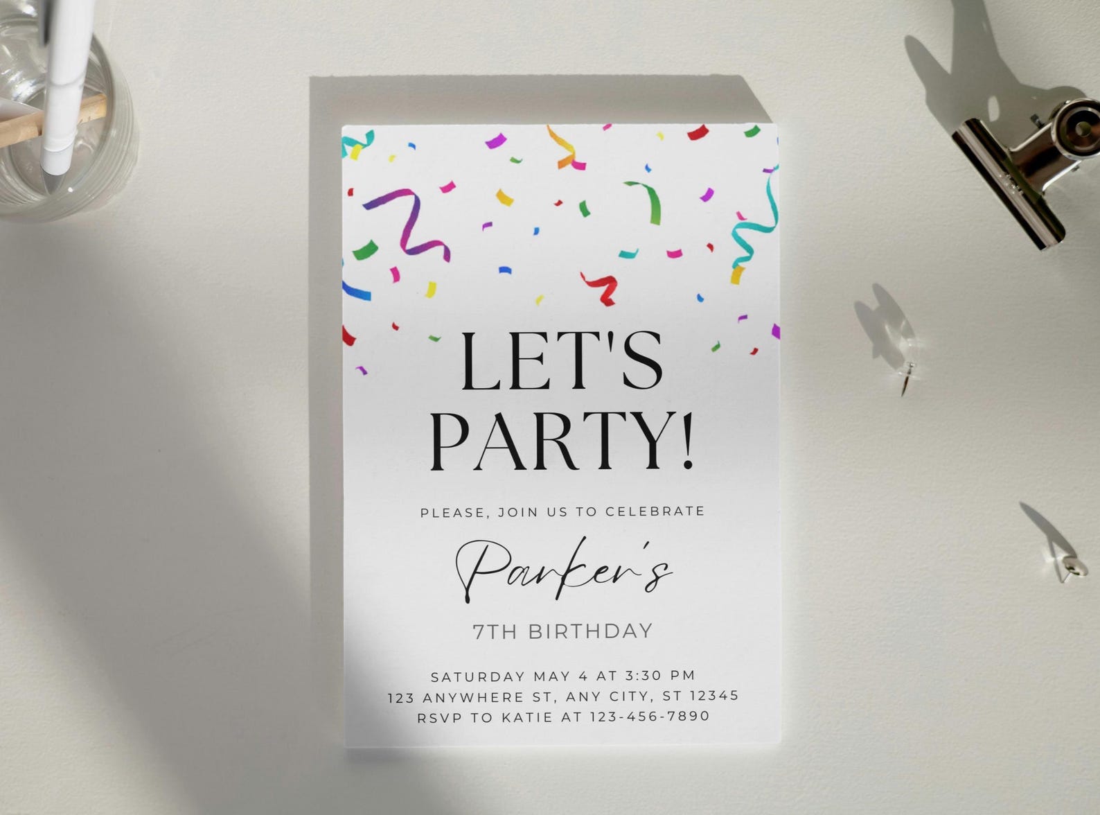 Editable Confetti Birthday Invitation, Colorful Confetti Invite ...