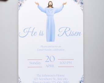 He Is Risen Invite, Editable Easter Sunday Invitation, Easter Brunch, Jesus Easter Celebration Invite, Church Easter Flyer, Digital Template
