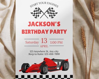 Invitación de cumpleaños editable de coche de carreras, plantilla de invitación de coche de carreras, invitación de cumpleaños de coche, invitación de coche deportivo, cumpleaños de Fórmula 1, descarga instantánea