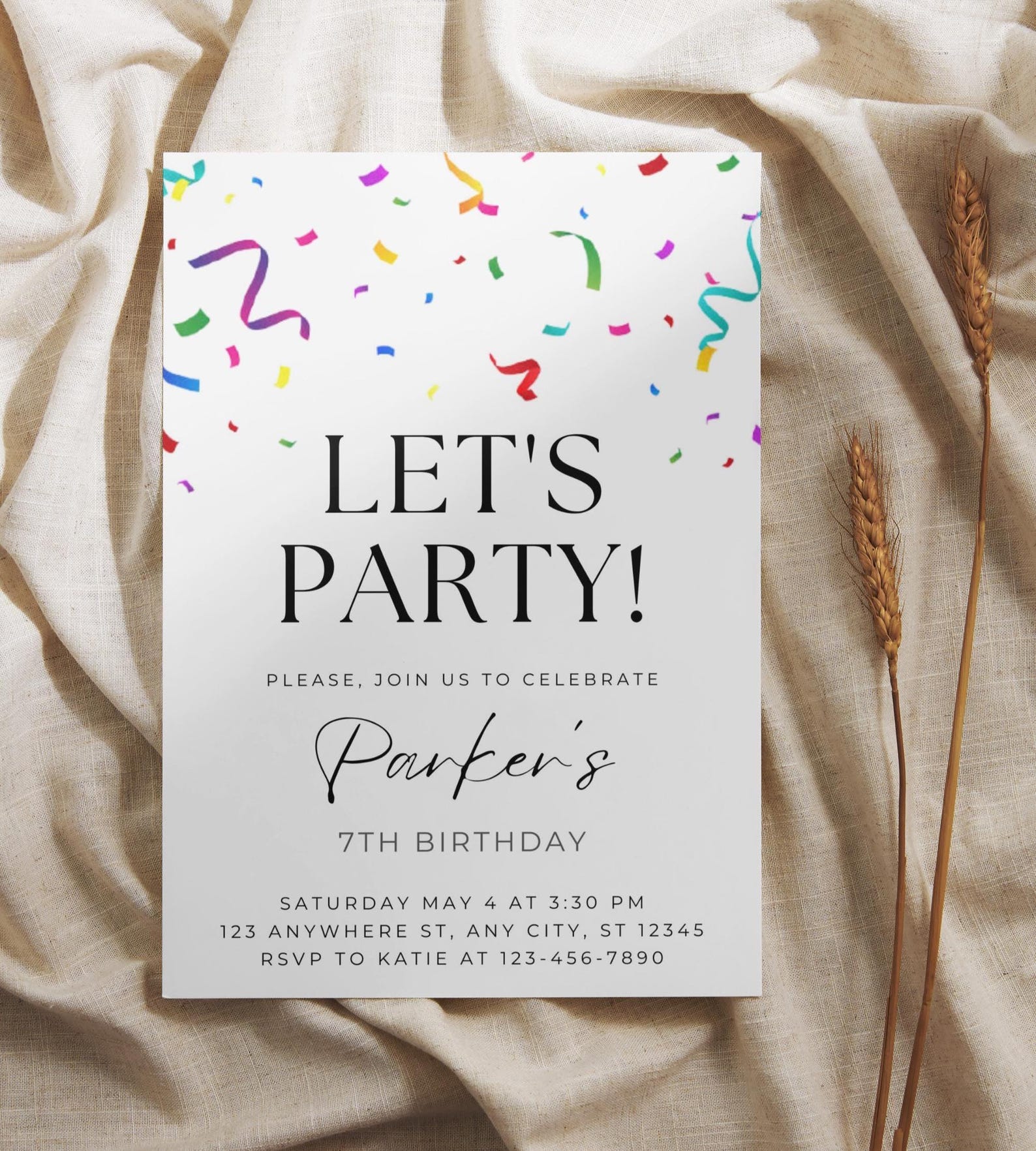 Editable Confetti Birthday Invitation, Colorful Confetti Invite ...
