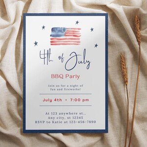 Editable 4th Of July BBQ Invitation, 4th Of July Party Invite Template, Independence Day Party Invite, Barbeque Invite, Fireworks Invitation