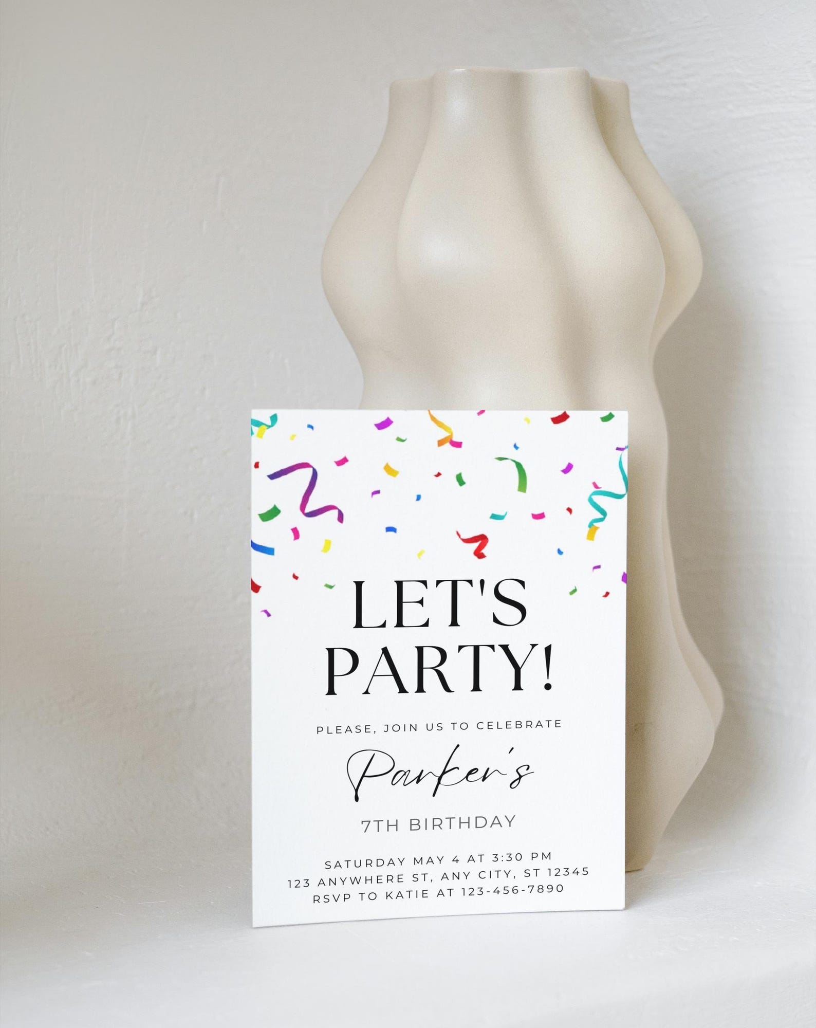 Editable Confetti Birthday Invitation, Colorful Confetti Invite ...