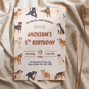 Editable Dog Birthday Invitation, Puppy Birthday Invite Template, Pup Invitation, Pet Birthday Invitation, Dog Theme Party, Instant Download