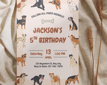 Editable Dog Birthday Invitation, Puppy Birthday Invite Template, Pup Invitation, Pet Birthday Invitation, Dog Theme Party, Instant Download