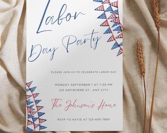 Labor Day Party Invitation Template, Editable Labor Day Invite, Labor Day BBQ Invite, Labor Day Pool Party, Labor Day Cookout Invitation