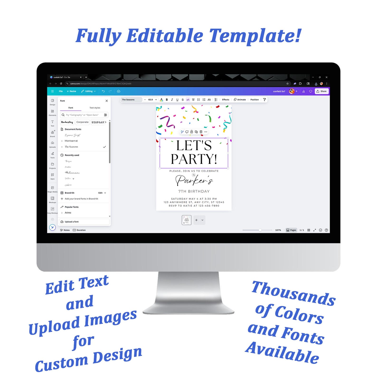 Editable Confetti Birthday Invitation, Colorful Confetti Invite ...