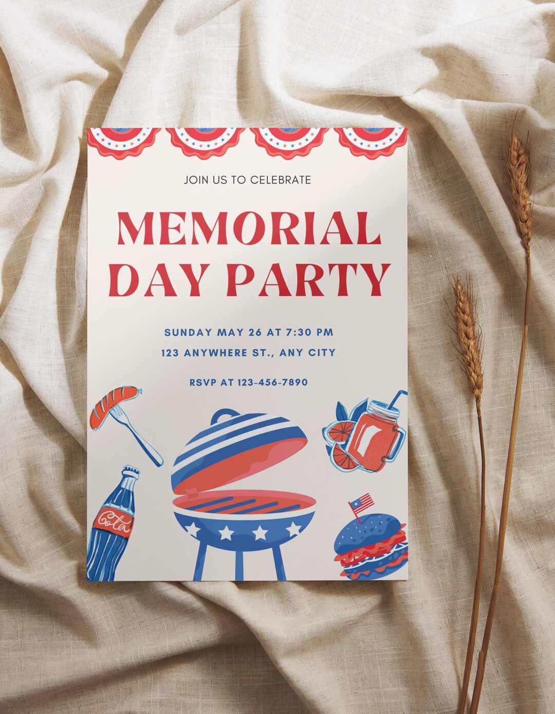 Editable Memorial Day Party Invite, Memorial Day BBQ Invitation ...