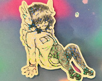 Y2K Anime girl with wings sticker