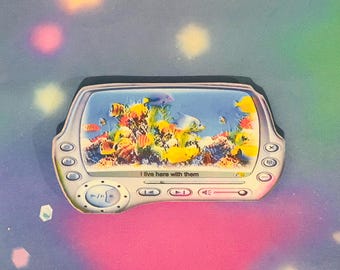 Y2k frutiger aero fish tank holographic sticker