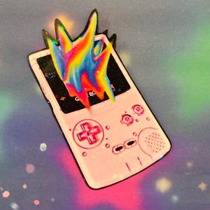 Gameboi arrojando pegatinas de colores / brillo holográfico Y2K
