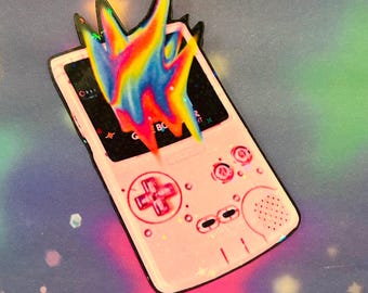 Gameboi spewing out color sticker | Y2K sparkle holographic