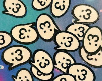 Y2K mini emoticon Colon 3 holographic sticker SET OF 5, 10, 15
