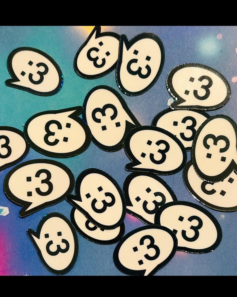 Y2K mini emoticon Colon 3 holographic sticker SET OF 5, 10, 15 10