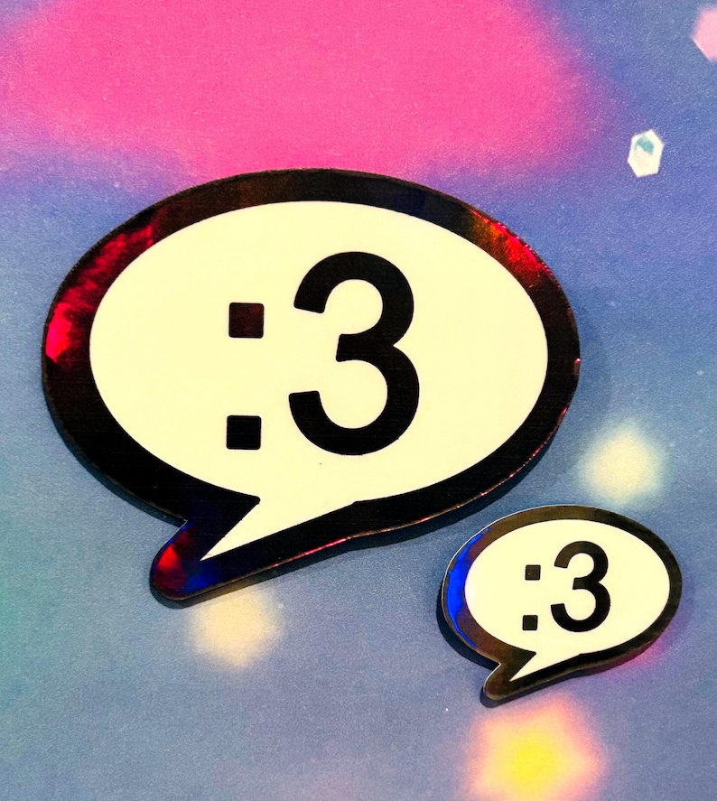 Y2K emoticon Colon 3 holographic sticker SET OF 2 image 1