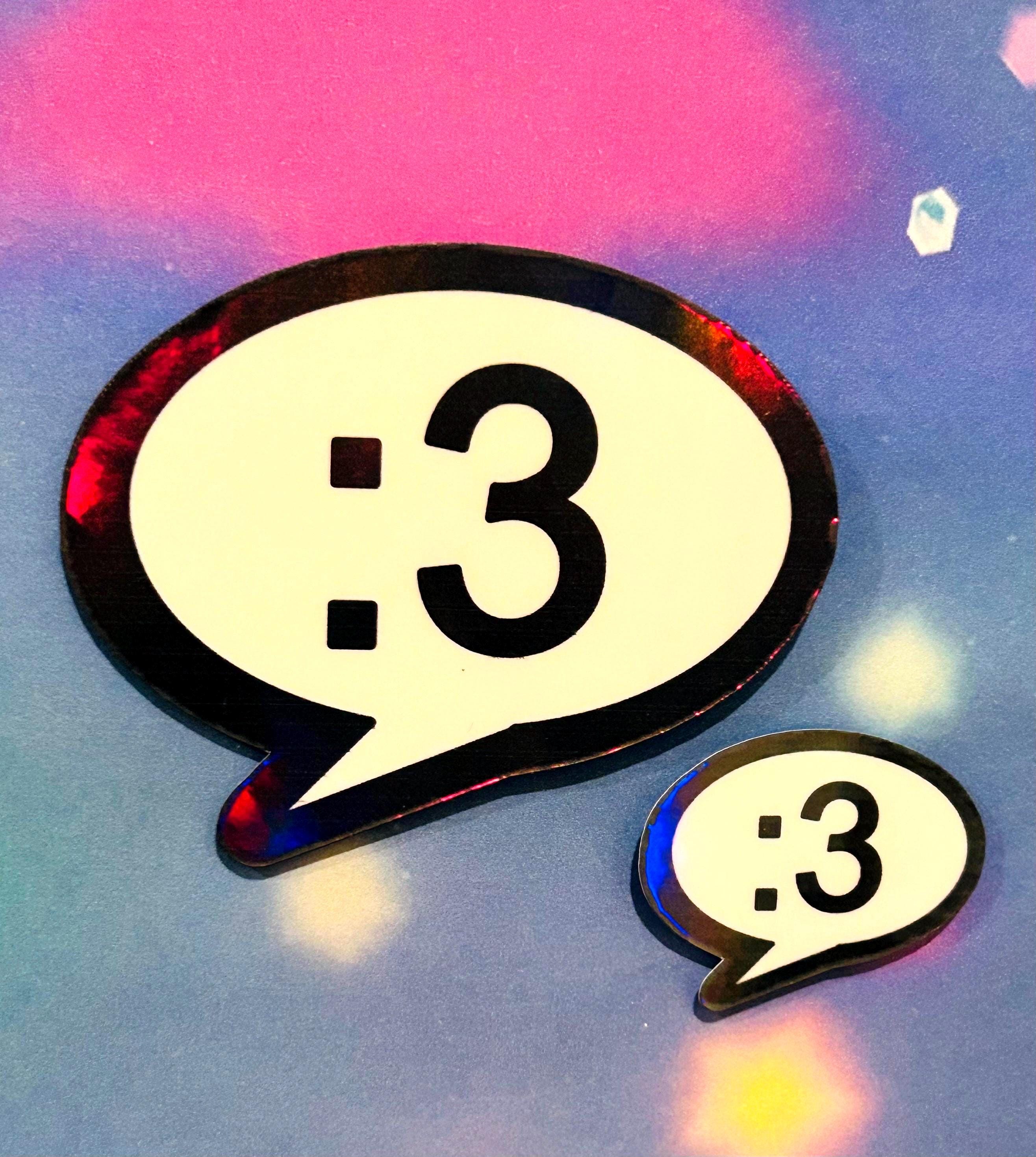 Y2K emoticon Colon 3 holographic sticker SET OF 2