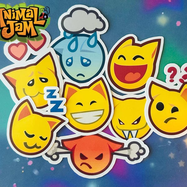 Set de pegatinas de emojis de Animal Jam Y2K: arte de fan resistente al agua