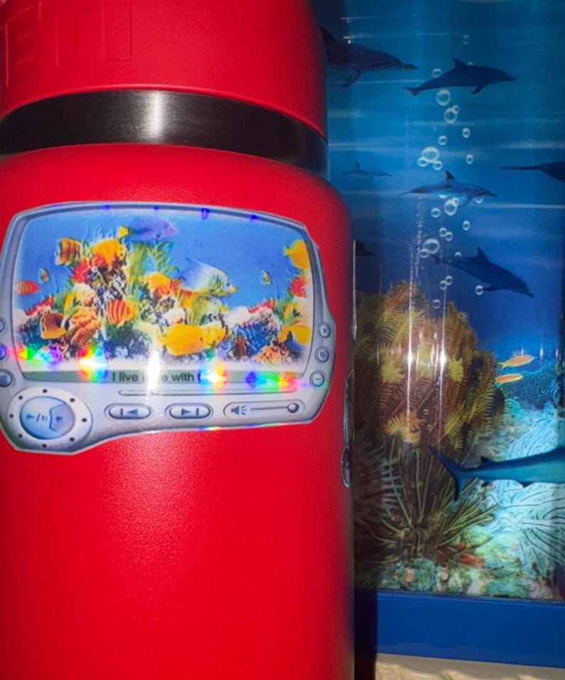 Y2k frutiger aero fish tank holographic sticker image 5