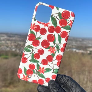 Cherry Pattern iPhone Case, Red Fruit Snap-On Cover, Slim Silicone Protection For iPhone 11 Pro Max XR XS X 8 7 Plus
