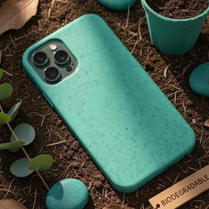 Funda biodegradable azul aguamarina para iPhone 17, 17 Pro, 17 Pro Max, iPhone 16, iPhone 15, iPhone 14, 13, 12, XR, X, XS, 8, 7 Plus.