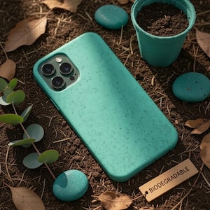 Aqua Blue Biodegradable Eco Friendly Phone Case For iPhone 17, iPhone 16, iPhone 15, iPhone 14, 13, 12 Pro Max XR 8 7 Plus, iPhone Case Blue