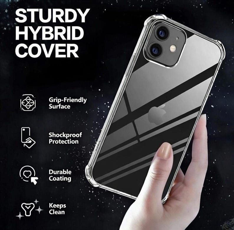 Genomskinligt telefonskal för iPhone 17, iPhone 16, 15 Pro Max 14 Plus 13 12 11 XR XS 8 7 Transparent skal med stötsäkra hörn och anti-gulning bild 2