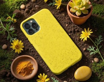 Yellow Eco Friendly Biodegradable Phone Case For iPhone 14, iPhone 13 Mini, iPhone 11, 12 Pro Max XR XS 8 7 Plus, iPhone Case Cover